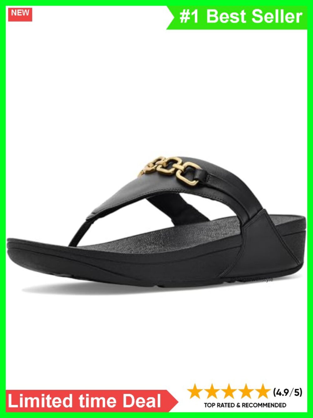Square Chain Leather Toe-Post Sandals Comfort Walking